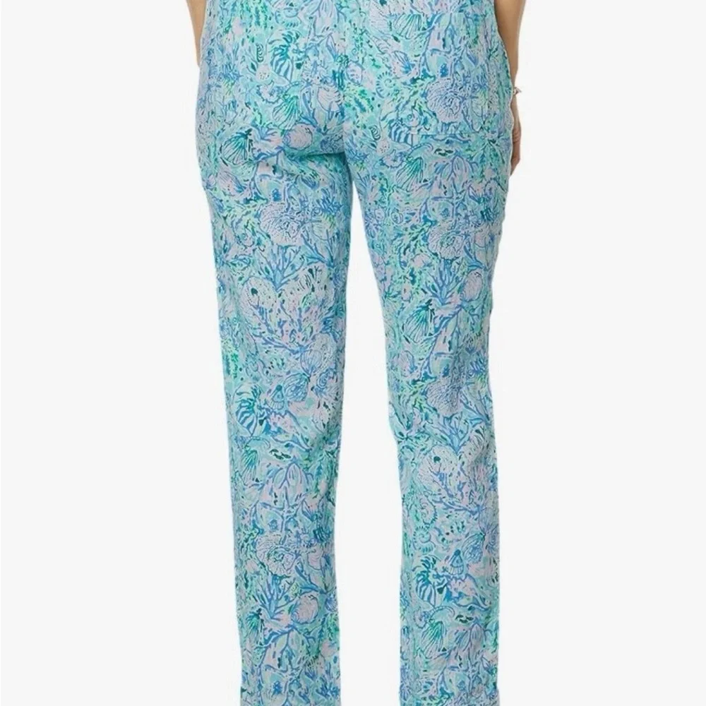Lilly Pulitzer NWT Taron Linen Blue and Green Floral Print Pants - Picture 2 of 7